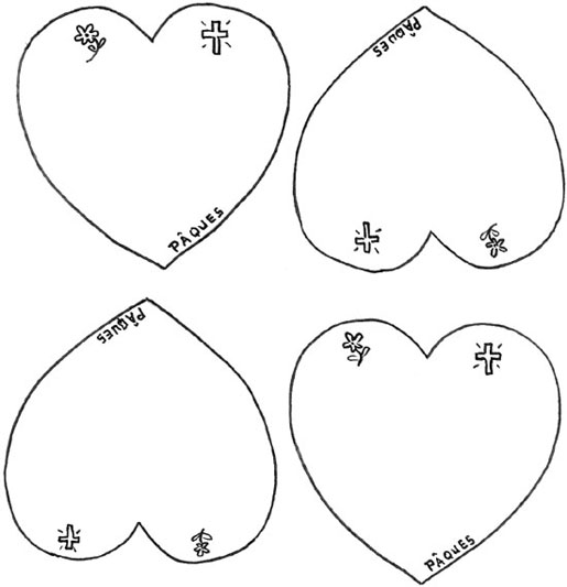 Mod&egrave;les de coeurs &agrave; distribuer aux jeunes &agrave; la fin de la c&eacute;l&eacute;bration